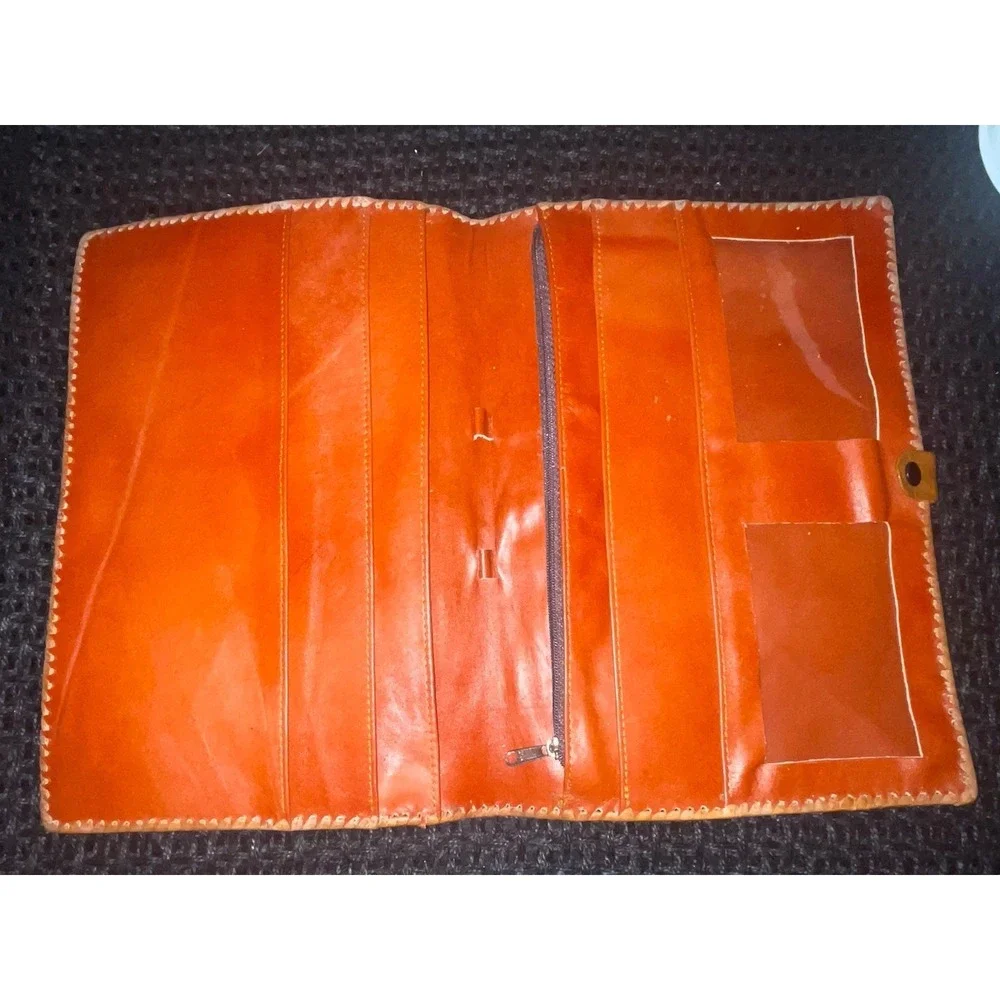 Vintage Tooled Leather Portfolio Folder Brown Leather